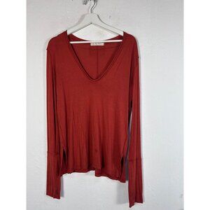 Free People We The Free Womens Red Long Sleeve V-Neck Top Medium Lightweight